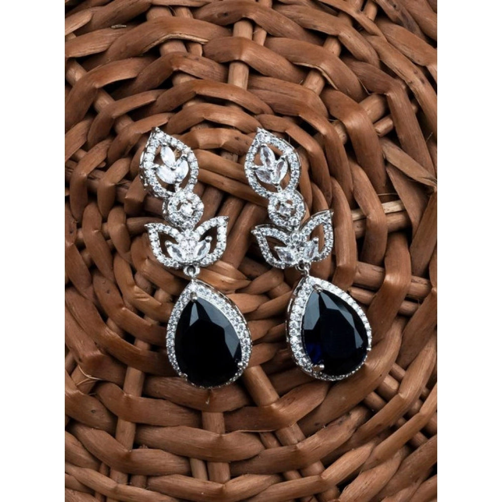 Women's Brass Silver Plated Drop Earrings (Blue)