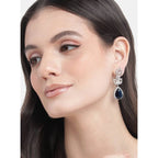 Women's Brass Silver Plated Drop Earrings (Blue)