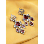 Women's Brass Silver Plated Drop Earrings (Red)