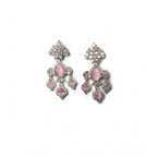 Women's Brass Silver Plated Drop Earrings (Pink)