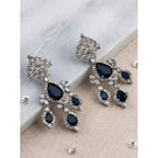 Women's Brass Silver Plated Drop Earrings (Blue)
