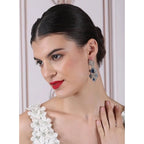 Women's Brass Silver Plated Drop Earrings (Blue)