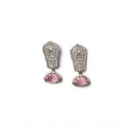Women's Brass Silver Plated Drop Earrings (Pink)