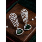 Women's Brass Silver Plated Drop Earrings (Green)