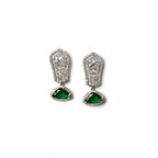 Women's Brass Silver Plated Drop Earrings (Green)