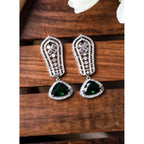 Women's Brass Silver Plated Drop Earrings (Green)