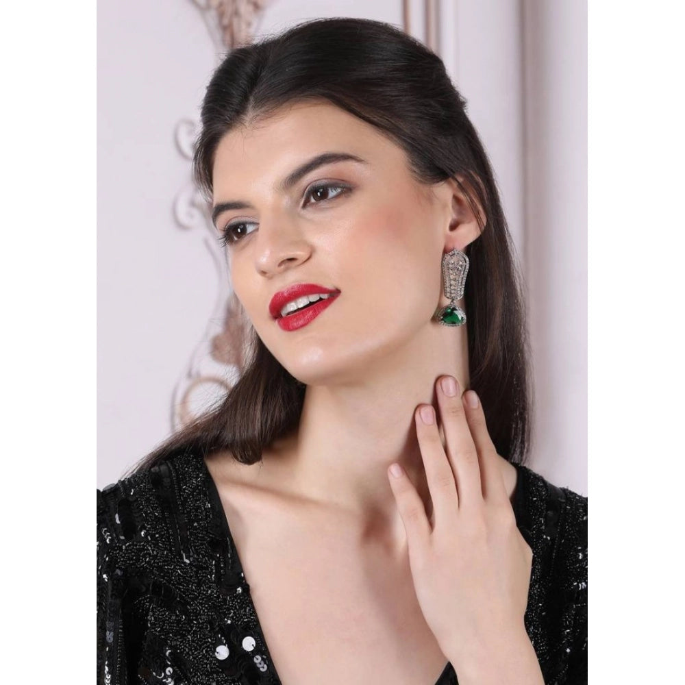 Women's Brass Silver Plated Drop Earrings (Green)