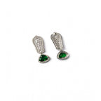Women's Brass Silver Plated Drop Earrings (Green)