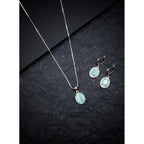 Women's Brass Silver Plated Pendant Set (Turquoise)