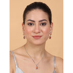 Women's Brass Silver Plated Pendant Set (Orange)