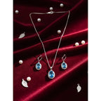 Women's Brass Silver Plated Pendant Set (Blue)
