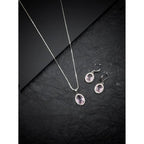 Women's Brass Silver Plated Pendant Set (Pink)