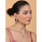 Women's Brass Silver Plated Pendant Set (Pink)