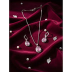 Women's Brass Silver Plated Pendant Set (Pink)