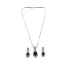 Women's Brass Silver Plated Pendant Set (Green)