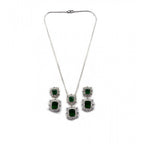 Women's Brass Silver Plated Pendant Set (Green)