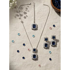 Women's Brass Silver Plated Pendant Set (Blue)