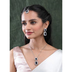 Women's Brass Silver Plated Pendant Set (Blue)