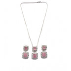 Women's Brass Silver Plated Pendant Set (Pink)