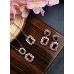 Women's Brass Silver Plated Pendant Set (Red)