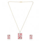 Women's Brass Silver Plated Pendant Set (Red)