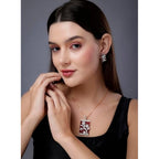 Women's Brass Silver Plated Pendant Set (Red)