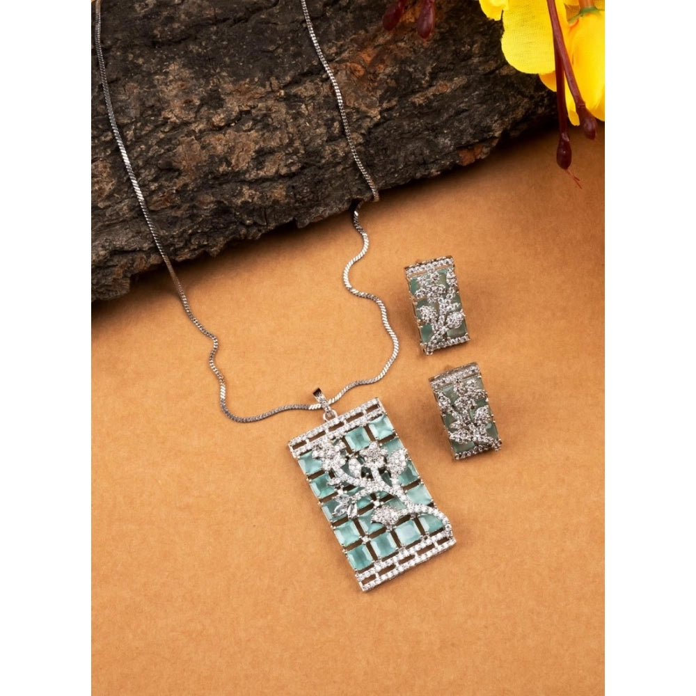 Women's Brass Silver Plated Pendant Set (Turquoise)