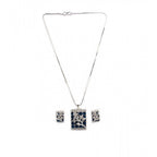 Women's Brass Silver Plated Pendant Set (Blue)