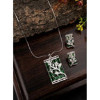 Women's Brass Silver Plated Pendant Set (Green)