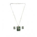 Women's Brass Silver Plated Pendant Set (Green)