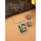 Women's Brass Silver Plated Pendant Set (Green)