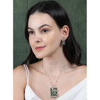 Women's Brass Silver Plated Pendant Set (Green)