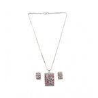 Women's Brass Silver Plated Pendant Set (Pink)