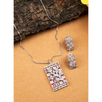 Women's Brass Silver Plated Pendant Set (Pink)