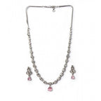 Women's Brass Silver Plated Necklace set (Pink)