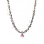Women's Brass Silver Plated Necklace set (Pink)