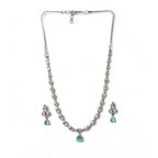 Women's Brass Silver Plated Necklace set (Turquoise)