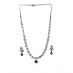 Women's Brass Silver Plated Necklace set (Green)