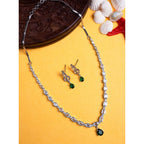 Women's Brass Silver Plated Necklace set (Green)