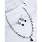 Women's Brass Silver Plated Necklace set (Blue)