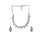 Women's Brass Silver Plated Necklace set (Pink)