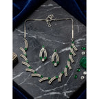 Women's Brass Silver Plated Necklace set (Green)