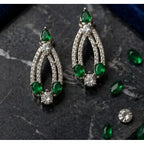 Women's Brass Silver Plated Necklace set (Green)