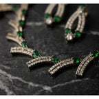 Women's Brass Silver Plated Necklace set (Green)