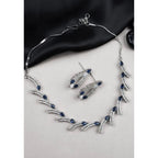 Women's Brass Silver Plated Necklace set (Blue)