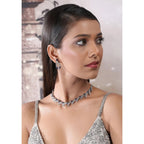 Women's Brass Silver Plated Necklace set (Blue)