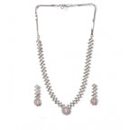 Women's Brass Silver Plated Necklace set (Pink)