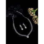 Women's Brass Silver Plated Necklace set (Pink)
