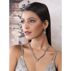Women's Brass Silver Plated Necklace set (Turquoise)