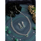 Women's Brass Silver Plated Necklace set (Green)